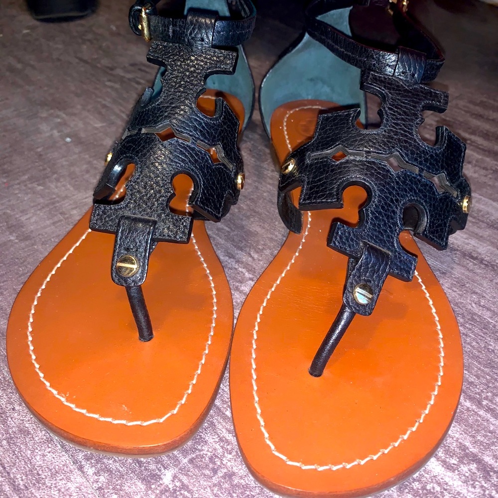 Black Leather Tory Burch Sandals Size 8!